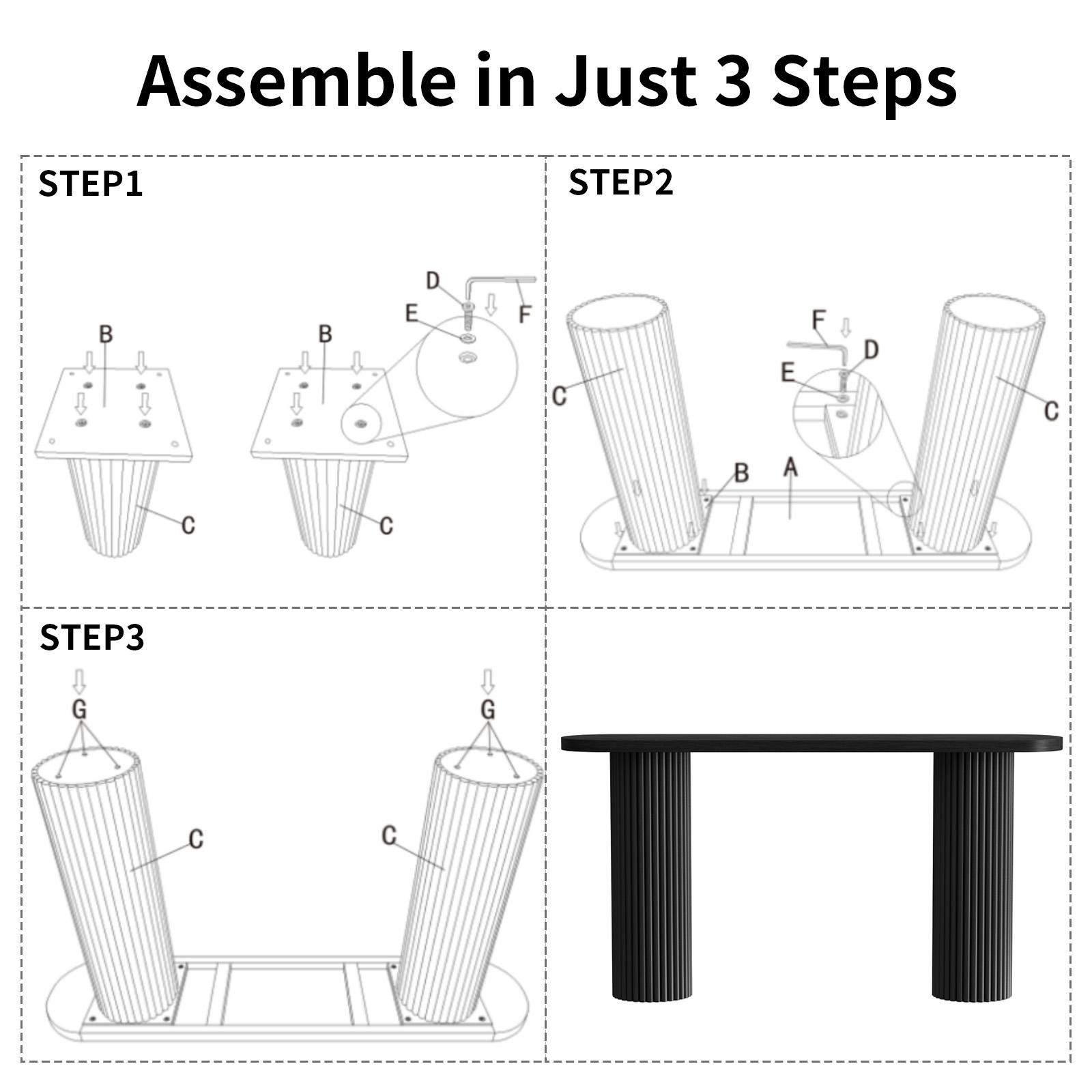 Fluted Solid Wood Console Table Farmhouse Entryway Table with Rounded Corners, Morden Sofa Tables Behind Couch for Foyer, Entrance, Living Room, Hallway