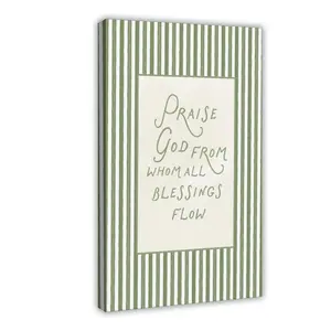 Adyggefy Christian Scripture Canvas Wall Art, Praise God From Whom All Blessing Flow Bible Verse Poster, Green Religious Biblical Wall Decor, Spiritual Faith Painting for Prayer