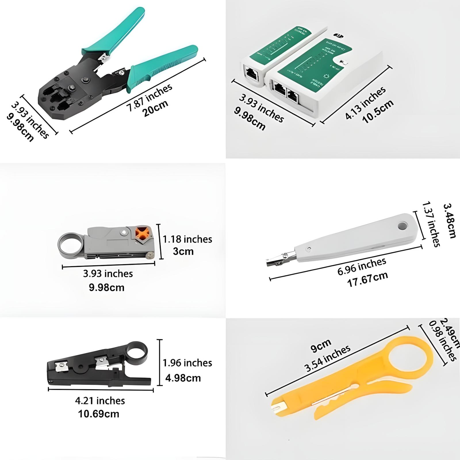 Complete 11 in 1 Network Crimping Tool Kit Includes Portable Cat5 Cat5e Cable Tester and 8P8C 6P6C 4P4C Connectors for Easy Wiring Repair Complete 11 in 1 Network Crimping Tool Kit Includes Portable Cat5 Cat5e Cable Tester and 8P8C 6P6C 4P4C Connectors for Easy Wiring Repair