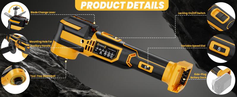 Upgrade Cordless Oscillating Tool Compatible with Dewalt 20V Battery(NO BATTERY!!), Brushless Multi Tool Kit with 6 Speed for Cutting Wood Remove Grout & Sanding,LED Light