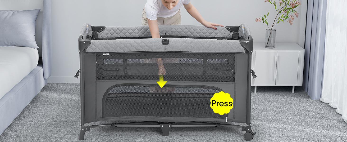 BabyBond 5 in 1 Foldable Baby Bassinets Bedside Sleeper for Newborn Infant, Large Playard Pack with Mattress,Storage Basket and Mosquito Net, Height Adjustable Baby Crib for Nursery, Ideal Christmas Gift for Toddler