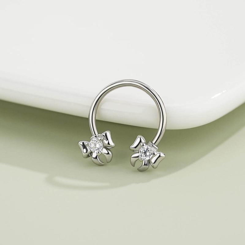Oufer Lovely Bow Septum Daith Piercing Ring 16G 1.2mm 316L Stainless Steel 10mm Inner Diameter Body Jewelry with Pink and Black Options