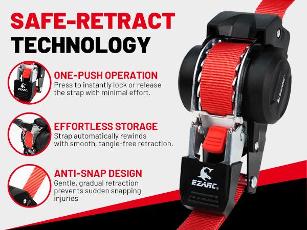 EZARC Heavy Duty 1"x10' (25mm x 3m) Retractable Ratchet Tie-Down Straps, Effortless Tightening, Anti-Snap, Professional Grade, Safe Use, Husband/Father Gift Giving,