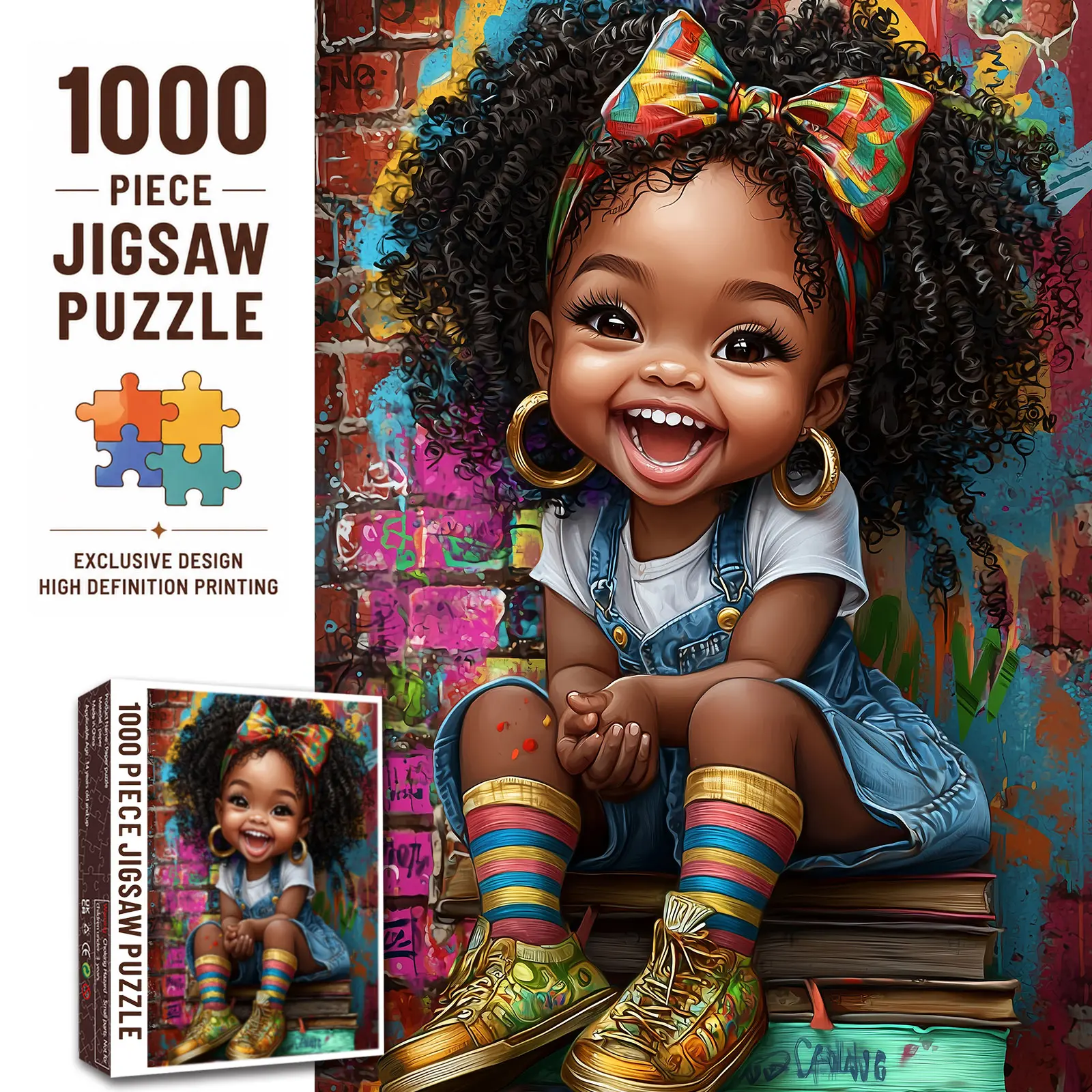 Walarky 1000-Piece Art Puzzle, Cute African American Female Colorful Graffiti Portrait, Family Indoor Game, Relaxation Stress-Relief Brain Challenge, Wall Decor, Gift for Women, 27.5x20in (70x50cm)