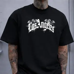 Los Angeles Gothic Font With Cherub Angels Cotton Graphic Tshirt
