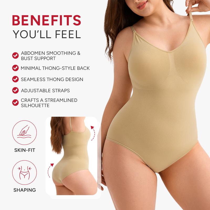 【LIVE】Nebility Women's V-Neck Shapewear Set - Seamless Bodysuit & Camisole, Hip Lift & Tummy Control, Basic Comfort Style High Waisted Shapers Spaghetti Strap