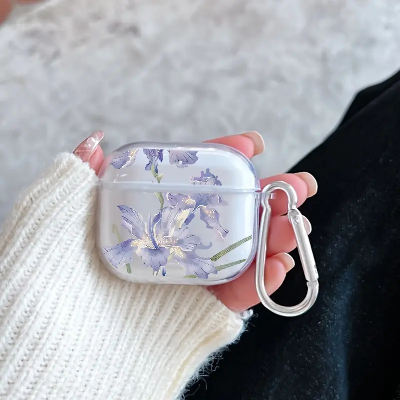 Iris Dream Pattern TPU Soft Protective Case for Apple AirPods 4/3/2/1/Pro/Pro2/Pro3 Transparent Earphone Cover with Keychain Attachment