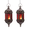 CANDELDO 2-Pack Hanging Hexagon Moroccan Bronze Metal Candle-Ready Holders - Handmade Red & Purple Ethnic Pattern Glass, Ornaments, Whimsical Home Decor, Home Accessories, Gift Options