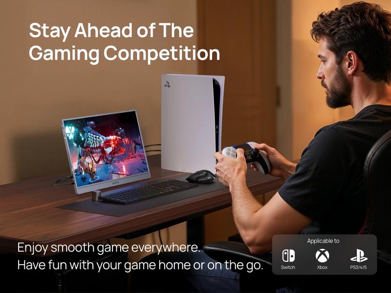 ARZOPA 16.1'' Portable Gaming Monitor 100% sRGB 144Hz&60Hz 1080P FHD Kickstand Portable Monitor External Second Screen for PS5 Xbox Laptop PC Switch