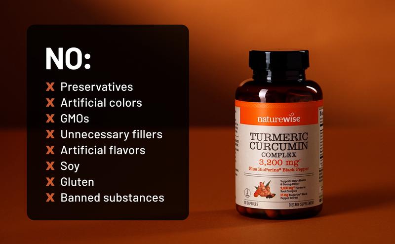 NatureWise Turmeric Curcumin Complex 3200 mg with BioPerine for Absorption - Turmeric Curcumin Supplement for Antioxidant Support - Non-GMO, Vegan, USA Manufactured