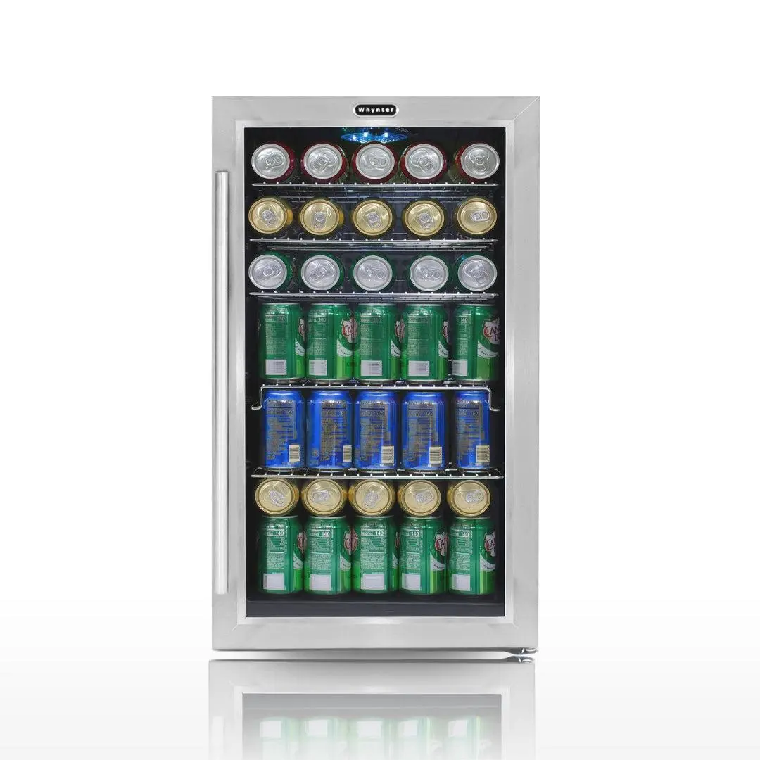 Whynter BR-130SB Freestanding Beverage Refrigerator - 127-Can Stainless Steel Bar Fridge, Glass Door, Consistent Chill, Bar-Ready Stand-Alone Home Appliance
