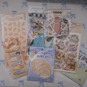 Kawaii Cat Stationery Grab Bag for Junk Journaling Pen Pal Scrapbooking with Envelopes Letter Sheets Stickers Pens Pencil Case Erasers Washi Tape Notebooks Wax Seal Standard Bundle
