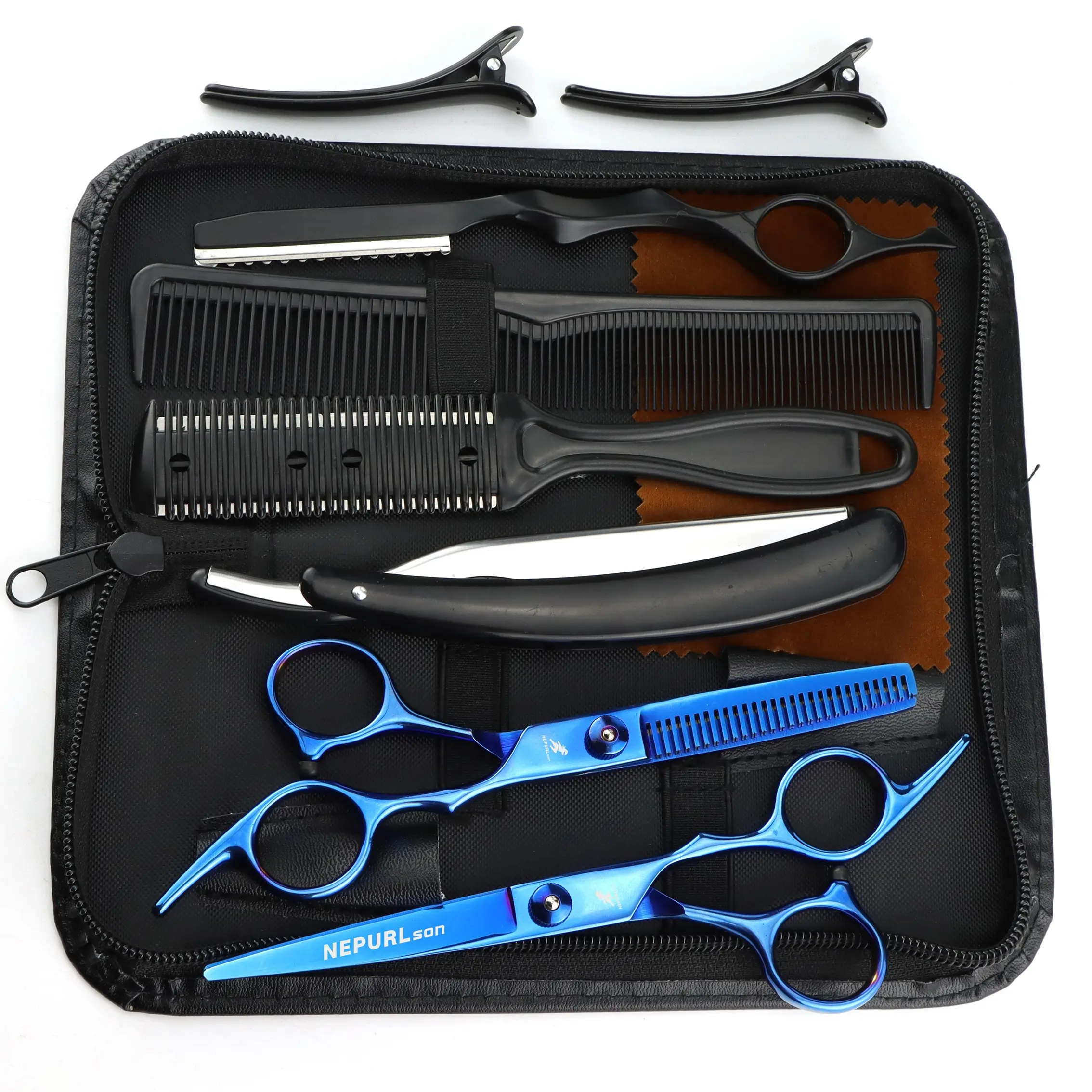 9pcs 6.0 Inch Hair Cutting Scissors Set with Comb and Trimmer, Ergonomic Right-Hand Design, Professional Barber Tools, Hair Cutting Kits, Barber Equipment