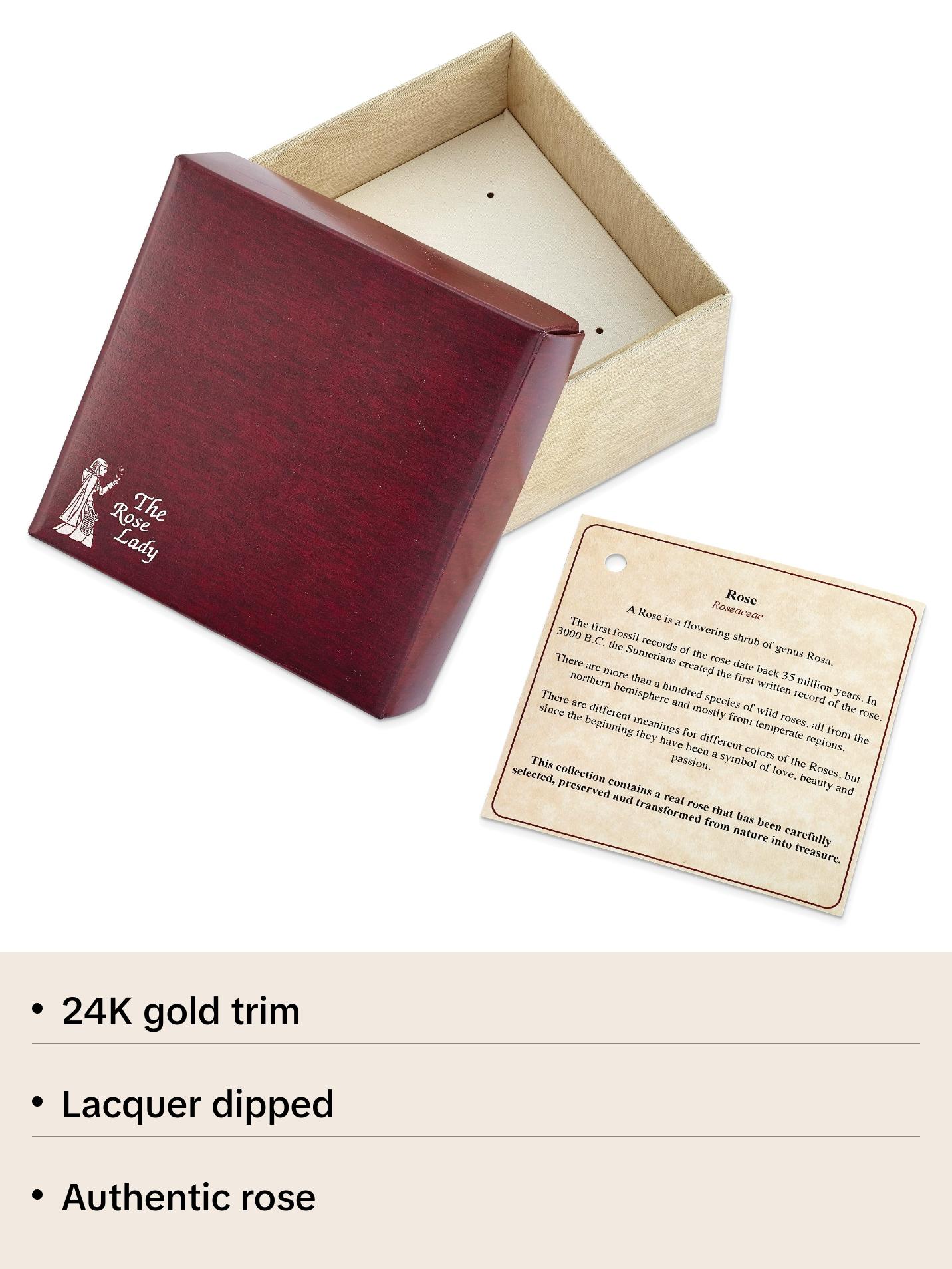 24k Gold-trim Lacquer Dipped Red Rose on Leaf Pin/Boutonniere