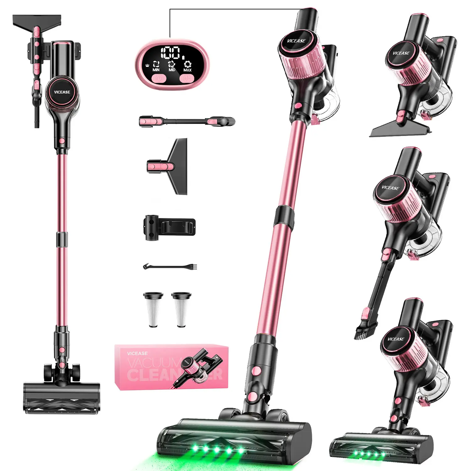 VICEASE Cordless Vacuum Cleaner, 450W 33Kpa, LED Display, Green LED, Anti-Tangle & 1.5L Dust Cup, Gift Box, 8-in-1 Vacuum for Hardwood Floor/Carpet/Pet Hair/Car/Gift summerwins,summerwins,dorm essentials,home essentials,back to school,back to school haul