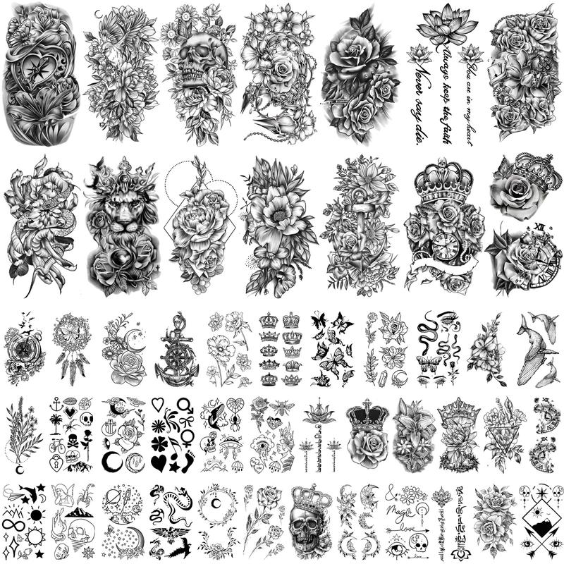 49 Sheets Large Flowers Butterfies Crown Waterproof Temporary Tattoos for Women Fake Tattoos Adults Body Make Up Tattoo