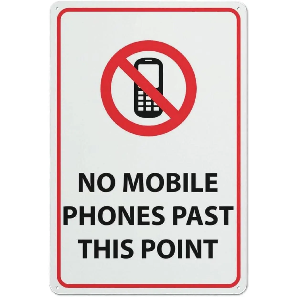 Reflective "No Mobile Phones Past This Point" Metal Sign, 12x8 in Rustproof Aluminium Sign, Multicolor Home Decor Plaque