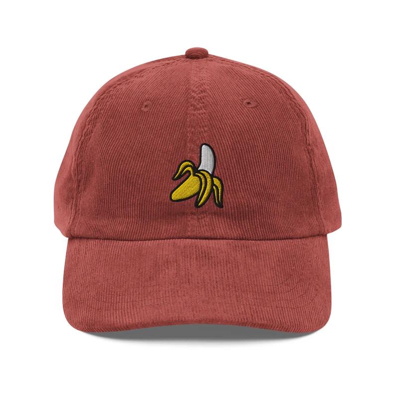 Minimalist Banana Embroidered Corduroy Cap for Subtle Everyday Style