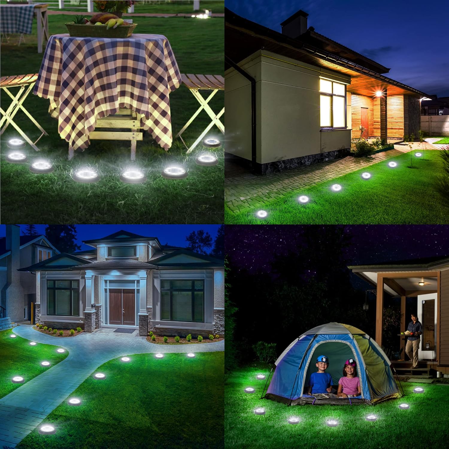 Flacchi Solar Ground Lights  Solar Powered Outdoor Disk Lights, Waterproof Landscape Lighting for Patio, Yard, Pathway, Walkway, Driveway – Available in 2 Pack / 8 Pack / 12 Pack