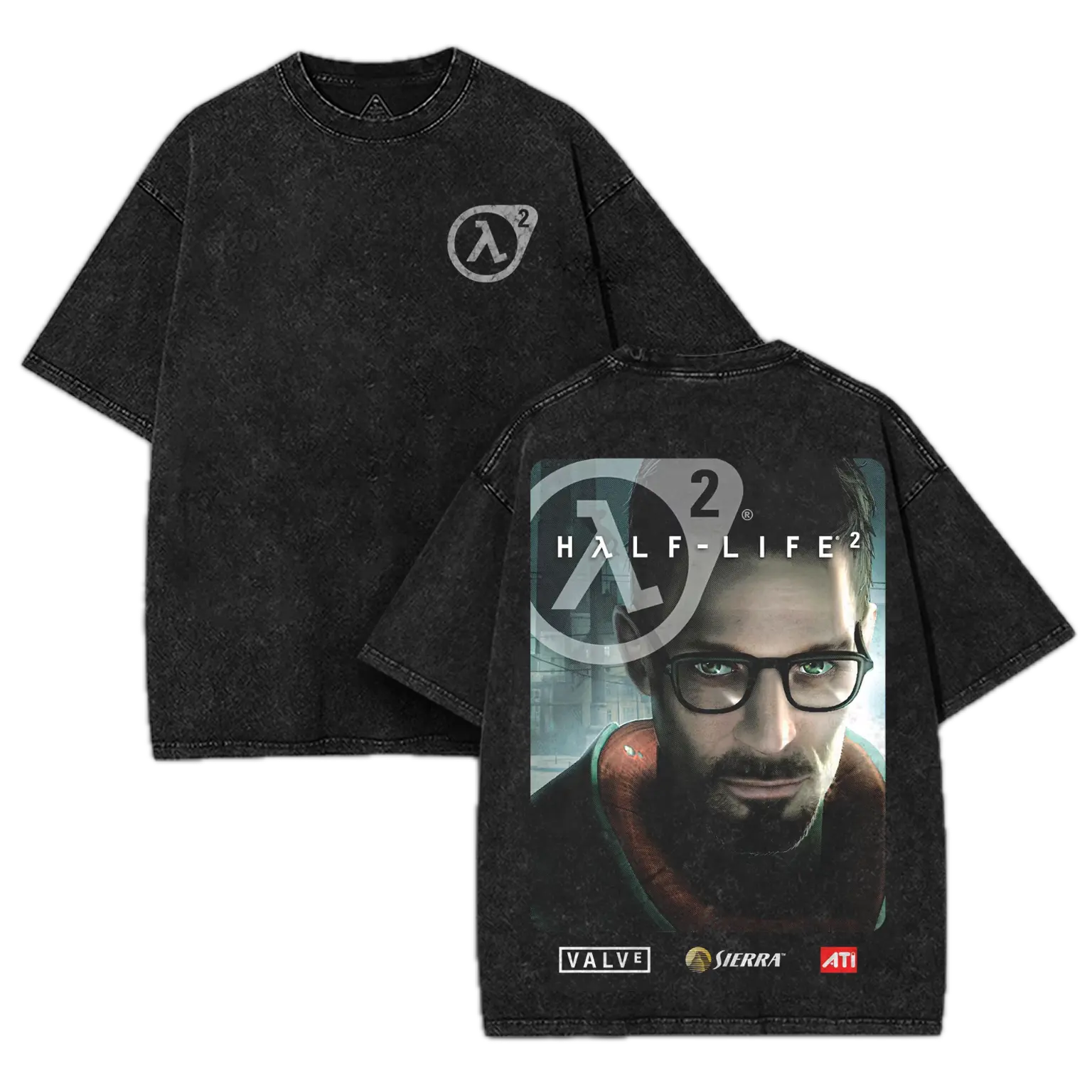 Vintage Half-Life 2 Valve Washed Tee – Retro Y2K FPS Shooter Video Game, Oversize Unisex Double Printed Washed T-Shirt, Menswear Fabric Oversized