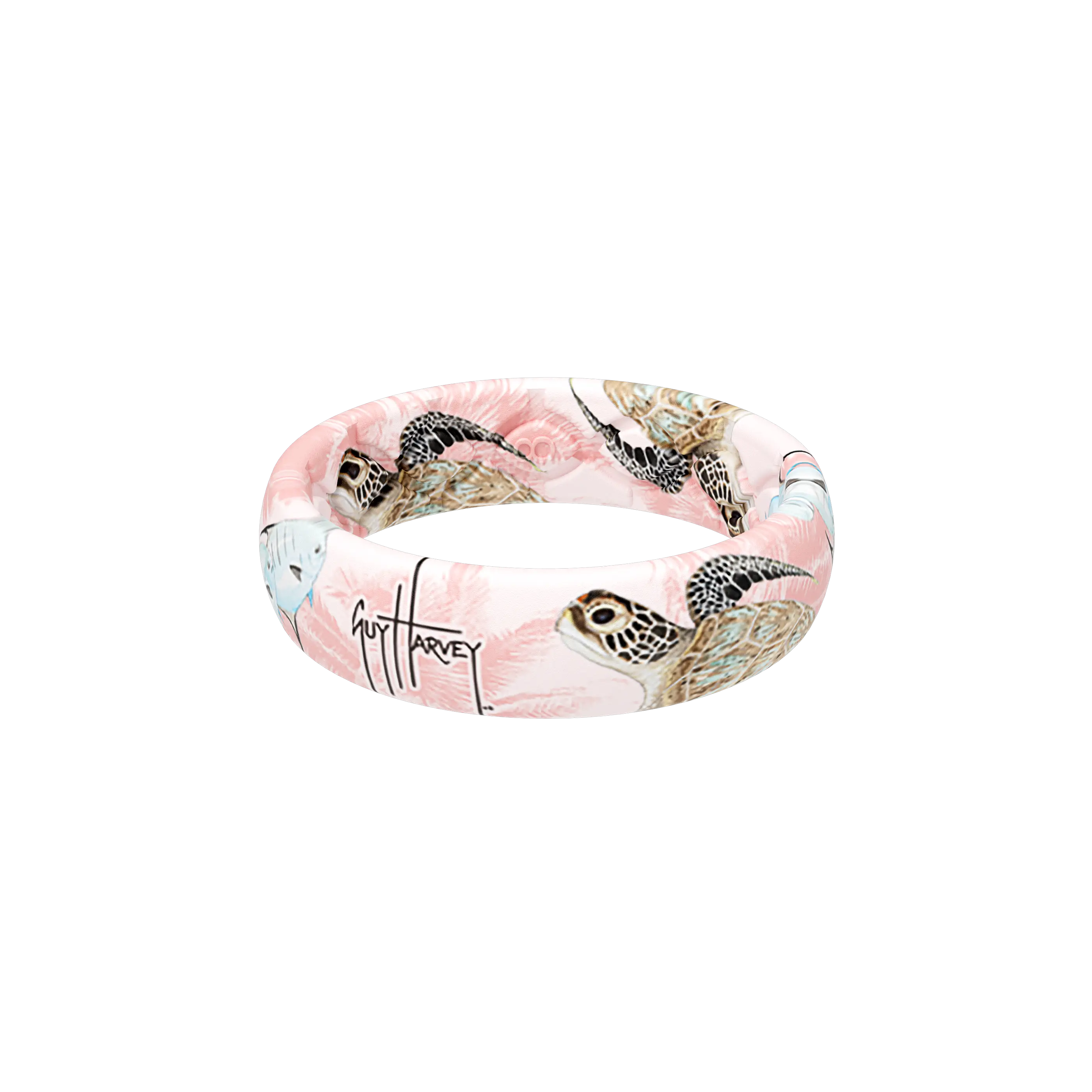 Groove Life Guy Harvey Pink Sea Turtle Thin Ring - comfortable rubber wedding ring for women, lightweight everyday silicone ring