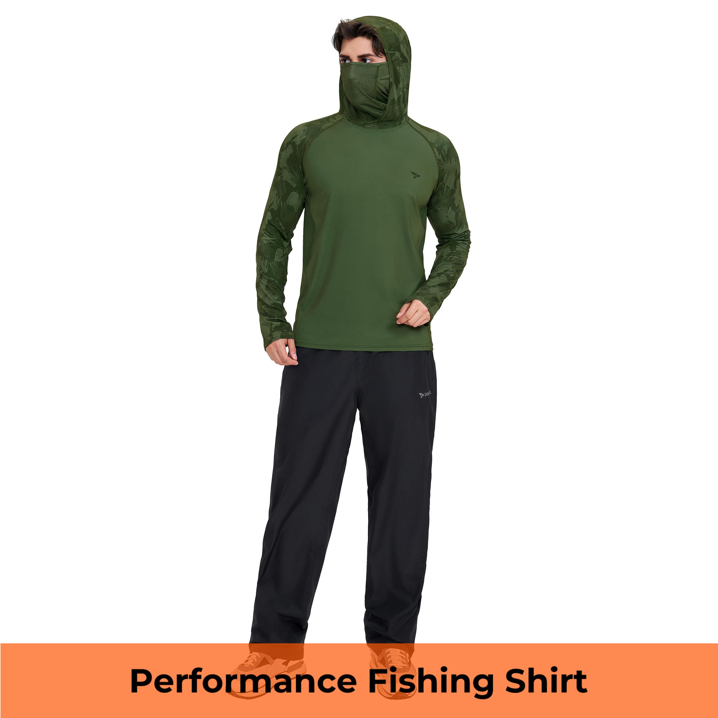 【RODEEL】915 Sun Hoodie Shirts w/ Mask Neck Gaiter Men UPF 50+ UV Protection Long Sleeve Lightweight Quick Dry Moisture Wicking Breathable Cooling Athletic Activewear for Outdoor Sport Fishing Boating Hiking Cycling Roofing Construction Tree Service
