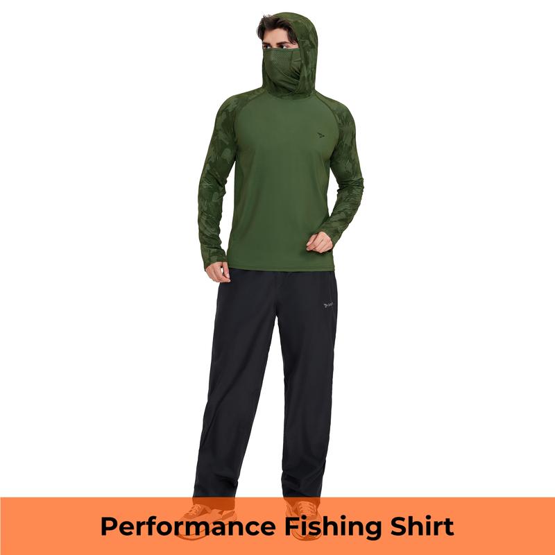 【RODEEL】915 Sun Hoodie Shirts w/ Mask Neck Gaiter Men UPF 50+ UV Protection Long Sleeve Lightweight Quick Dry Moisture Wicking Breathable Cooling Athletic Activewear for Outdoor Sports Fishing Hiking Roofing Landscaping Construction, Holiday Gift