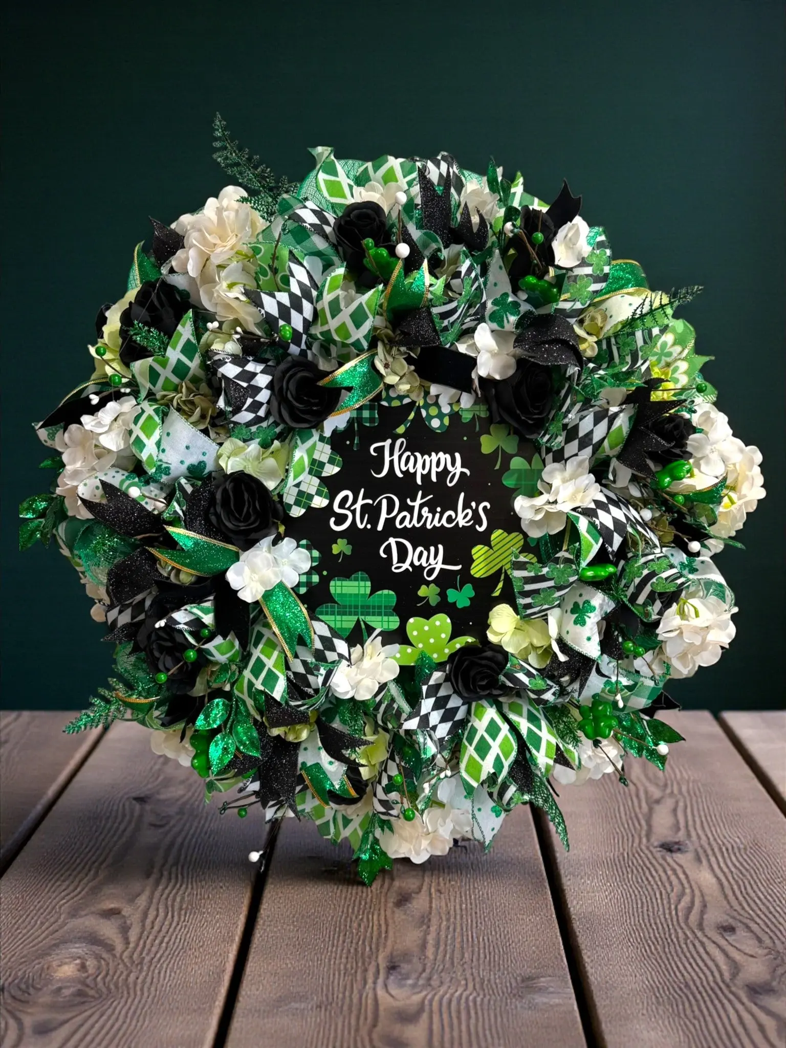 St Patrick's Day Front Door Wreath Green Shamrocks  Double Door Wreaths