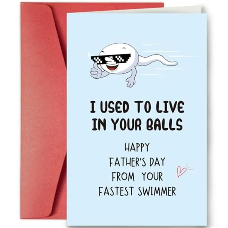 Rude Father’s Day Card for Dad, 1st Fathers Day Gift from Baby Daughter Son, First Fathers Day Card for New Dad, I Used to Live in Your Balls