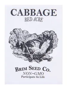 Brim Seed Co. Red Acre Cabbage Seeds Non-GMO Premium Early OP Variety Dense Purple Round Heads for Slaw Salads Cooking