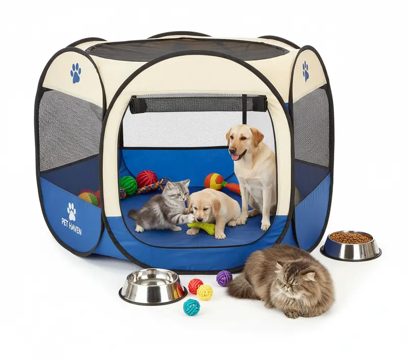 PETMAKER Pop-Up Pet Playpen with Carrying Case - Portable Indoor/Outdoor Playpen for Pets Up to 25 lbs - Removable Roof - 31-1/2"L x 31-1/2"W x 22"H