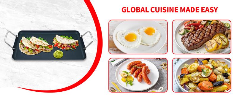 SmartCook Double-Burner Comal & Griddle Pan for Stove Top - Grill Pan with Utensils Set, Perfect para Torillas