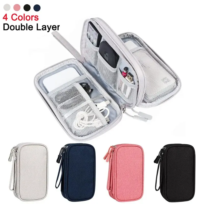 Double-Layer Compact Cable Organiser Pouch - Portable Waterproof Space Saver Bag with Enhanced Organization for Phones, Electronics, and Audio-Video Accessories, Space Saver Bags