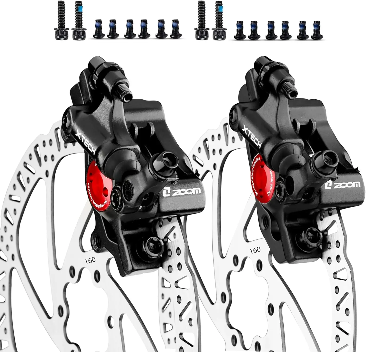 Hycline XTECH HB-100 Cable-Actuated Hydraulic Disc Brakes, Dual-Piston Front and Rear Calipers for Mountain Biking, Road & E-Bikes, Cable Brakes, Front/Rear, Adults, A Pair, Elastic Fine Adjustment Screws, Fat Bike, Folding Bikes