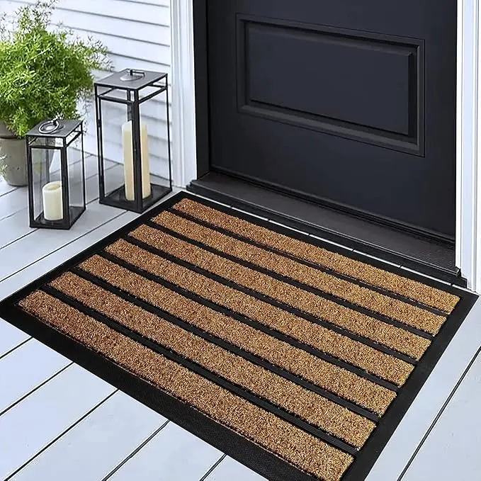 Extra Durable Outdoor Door Mat, Dirt Trapping Welcome Mat for Front Door, Non-Slip Indoor Outdoor Entrance Rug, Low Profile Heavy Duty Doormat for Home, Patio, Garage & Office, 30" x 17", Bright Brown
