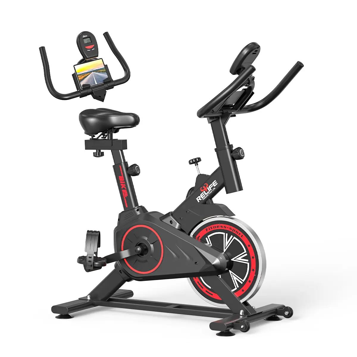 RELIFE Cardio Trainer Upright Stationary Exercise Bike - Space-Saving Compact Model for At Home Gym, Quiet Belt Drive, Adjustable Seat, LCD Display, Batteries Included, Supports Glute Gains