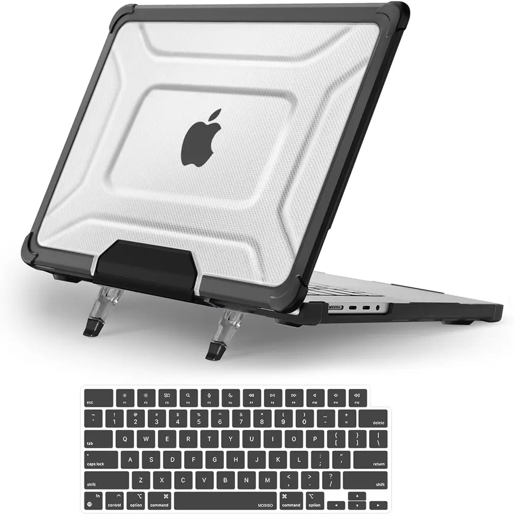 MOSISO Hard Laptop Case for MacBook Pro 16 inch (2025-2021 M4 M3 M2 M1, A3403 A3186 A2991/2780 A2485) - Full Protection, Shockproof TPU Bumper, Dots Polycarbonate Shell, Foldable Kickstand, Keyboard Skin, Heat Vent, Black