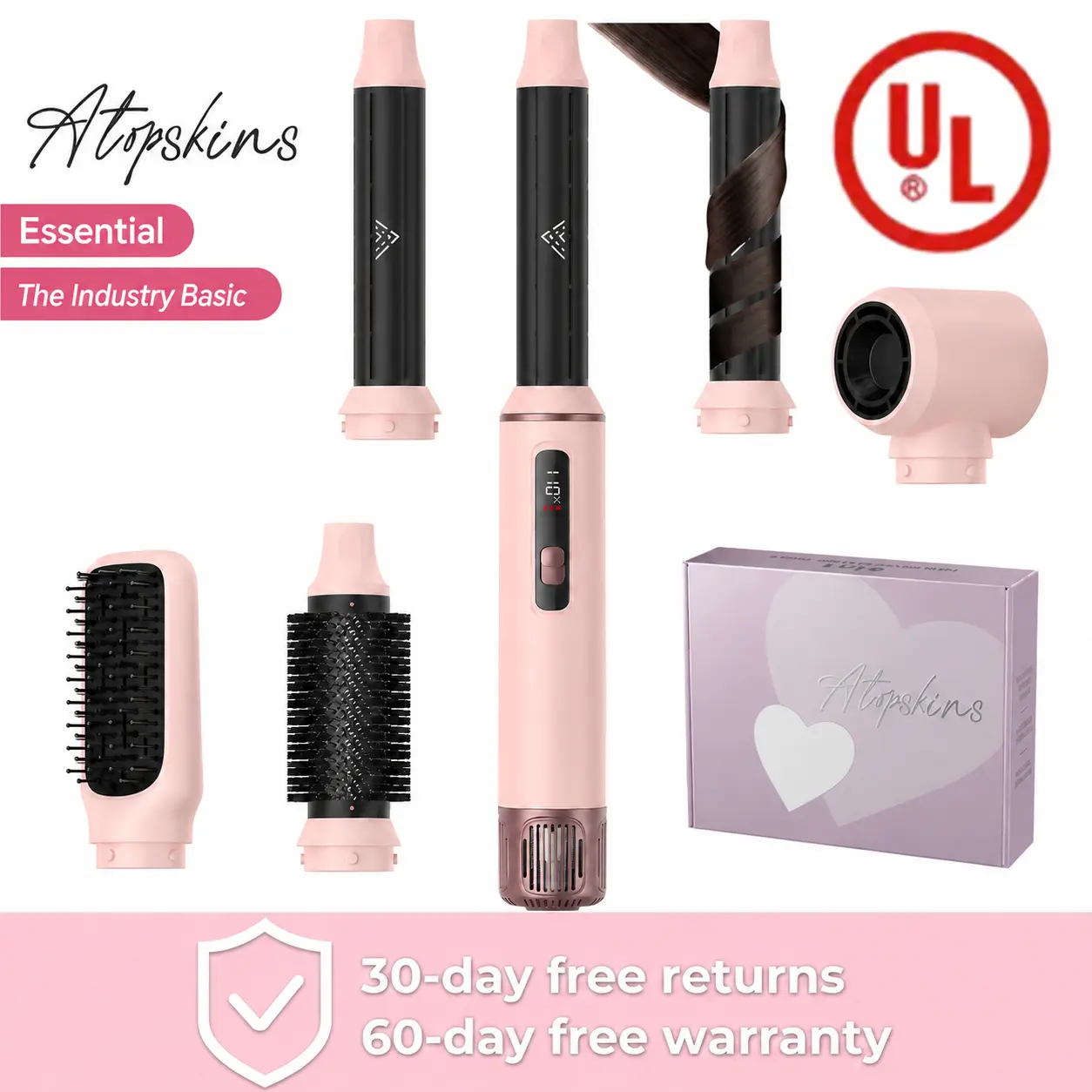 ATOPSKINS 5-in-1 LiteStyle Hairstyle Salon Hot Air Brush Ultra-Lightweight Air Styler Gentle Styling High-Temp Plastic Parts 30-Day Warranty Handle Attachment Hair Curling Tool, Hair Brush, Hair Styling Tools tiktokshopbacktoschool