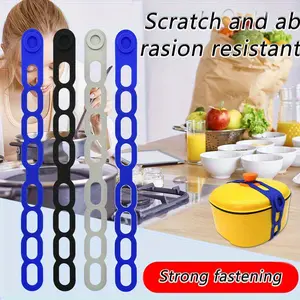 4 silicone straps, reusable universal lid straps for pots, casseroles, frying pans, etc, allowing you to easily transport your favorite dishes with just a simple strap.