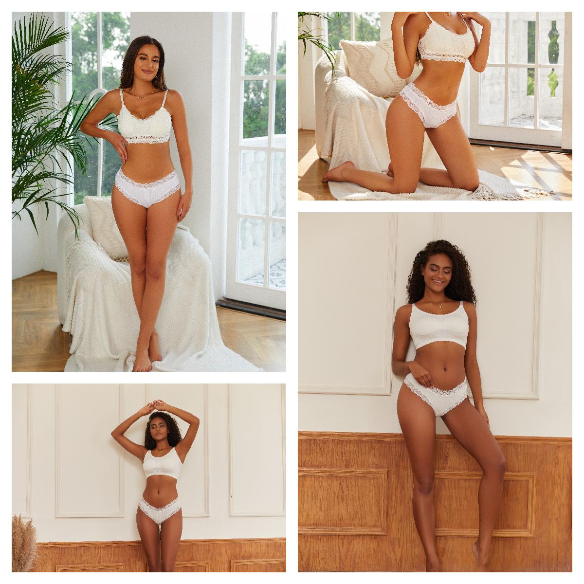 FINETOO Women's 15PCS Cotton Panties Lace Low Rise  Basic Brazilian Bikini  Cute Panties Soft Breathable Lingerie S-XL Fashionable Minimalist SpringStatements