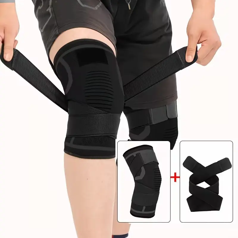 2pcs Knee Brace with Strap, Nylon Blend Compression Sleeve for Men, Modern Design, Strapfast Closure, Comfortable and Durable, Ideal for Daily Activities, Breathable and Stable Support - with Straps, Elastic And Breathable, Closed Type
