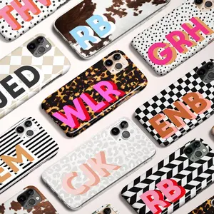 Personalized Shadow Initial Phone Case, Custom Name, iPhone 17, 16e, 15, 14, 13,Pro Max, Plus,Mini, Tortoise, Cow, Checker, Stripes