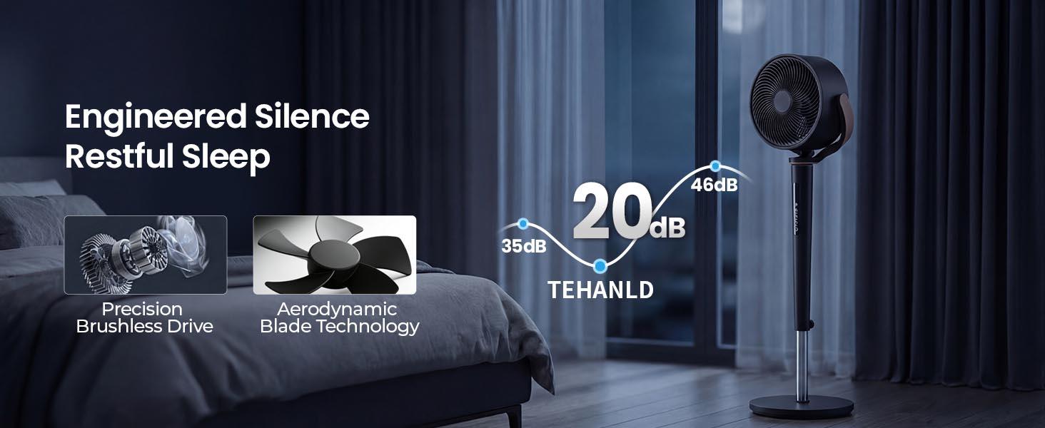 TEHANLD circulator Fan for Home Standing Oscillating with Whole Room Airflow Remote 100ft, 20dB,Cooling Fan for Bedroom,16 Wind Speeds,4 Modes,Quiet Operation