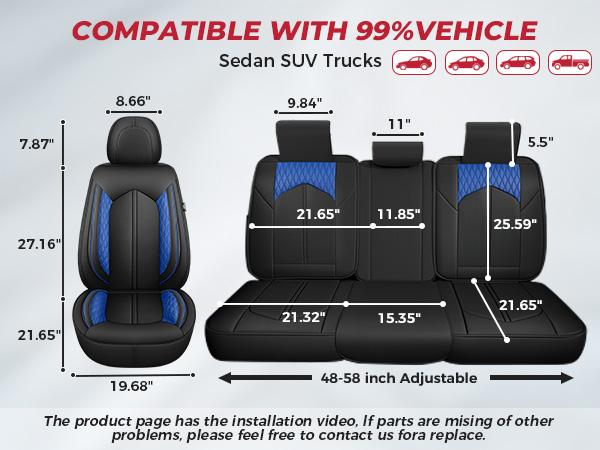 FREESOO Universal Car Seat Cover, Fits 6000+ Vehicles, Waterproof Breathable Leather, Full Set and Front Seat Covers for Sale | F2