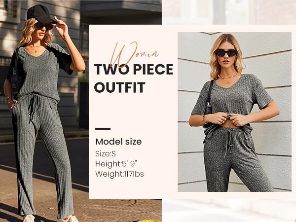 EKOUAER women's two-piece short sleeved top and cropped pants casual wear and S-XXL comfortable and soft casual wear light spring and summer set