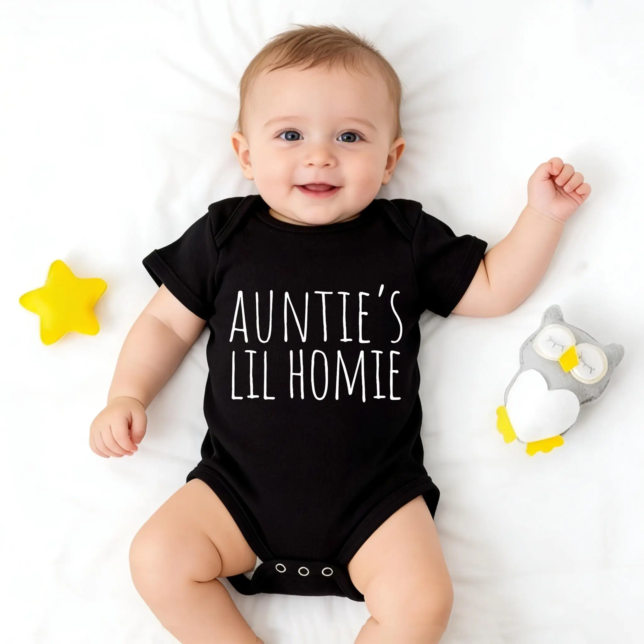 Auntie's Lil Homie Funny Baby Bodysuit, Cute Newborn Infant Romper, Auntie Baby Shower Gift for Boy Girl, Newborn Outfits, Infant Outfit