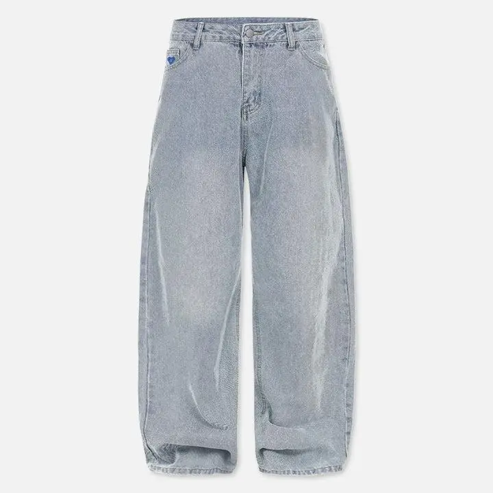 Aelfric Eden Menswear Baggy Basic Jeans, Embroidered Polyester-Cotton Blend, Men's Bottoms for Pairing with Sneakers, Streetwear