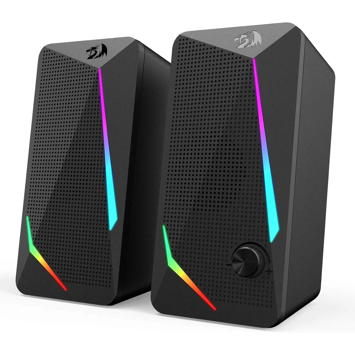 Redragon GS510 RGB Wired 2.0 Channel Tabletop Sound System, Enhanced Stereo Core, 4 LED Mode Switch, Boosted Bass, Easy-Access Volume Control, USB-Powered, 3.5mm Cable for Gamers, Music Setup & PC Desk Accessories, Gaming