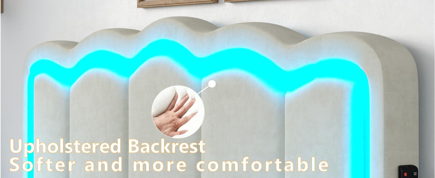 Complete Upholstered Bed Frame with Adjustable Headboard, Chic Double Wavy Design, Velvet Finish, Platform Bed with USB Charging Station, LED Lighting, No Box Spring Required, Pink