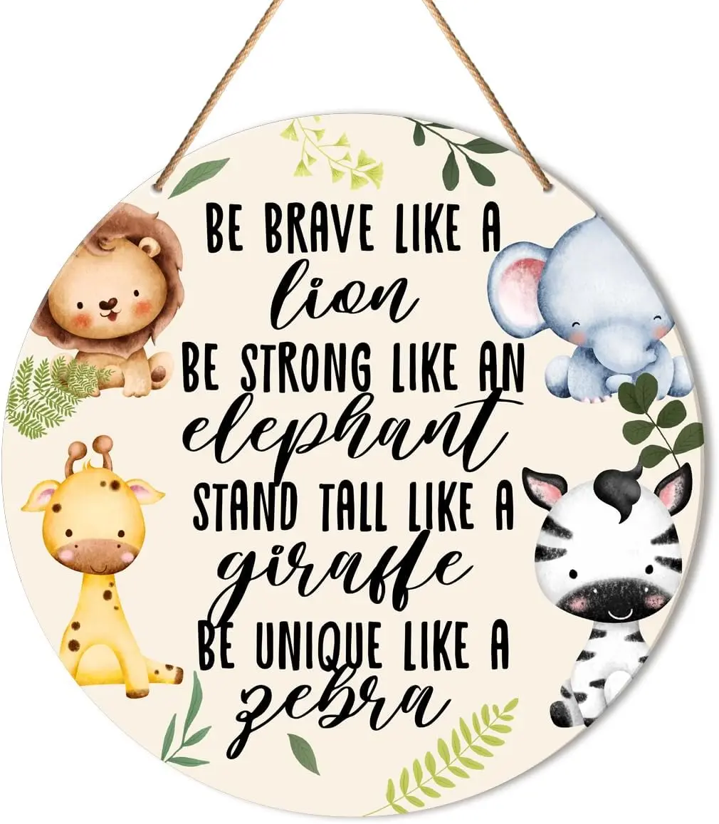 Baby Girl Boy Nursery Wall Decor, Safari Nursery Hanging Sign Decor Woodland Wall Decoration Jungle Wood Sign for Kids Bedroom, Playroom, Gift for Newborn Baby Girl Boy Toddler